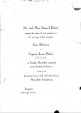 Wedding invitation for Capt. Leon Malett and Sara Rebecca Harris