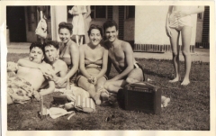 Dr. Max Kaplan, Emanuel (Mendel) Harris, Sara Supowitz, Unknown, David Kaplan at Stone Mountain Harbor - Circa 1945