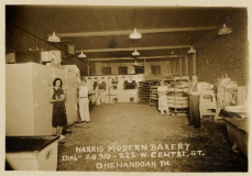 Sara (Harris) Malett inside Harris Bakery
