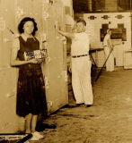 Sara (Harris) Malett inside Harris Bakery