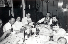 Fanny (Kaplan) and Max Arnoff, Elaine and Ben Supowitz, Charles Supwitz, Anna (Kaplan) Supowitz and Abbey Supowitz, Walt Levi, Sara (Supowitz) Levi and Terry Levi - Passover circa 1950