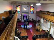 Inside of the shul which is now an evangelical church.  Photo by Shera and Gaya Aranoff
